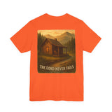Tee — "The Lord Never Fails" Cabin Sunset Christian T‑Shirt